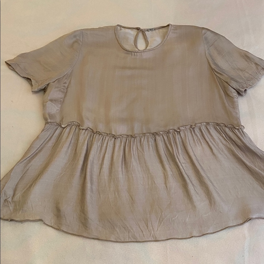 Chan Luu silk tunic top layers ruffle oversized lagenlook
Champagne ecru small